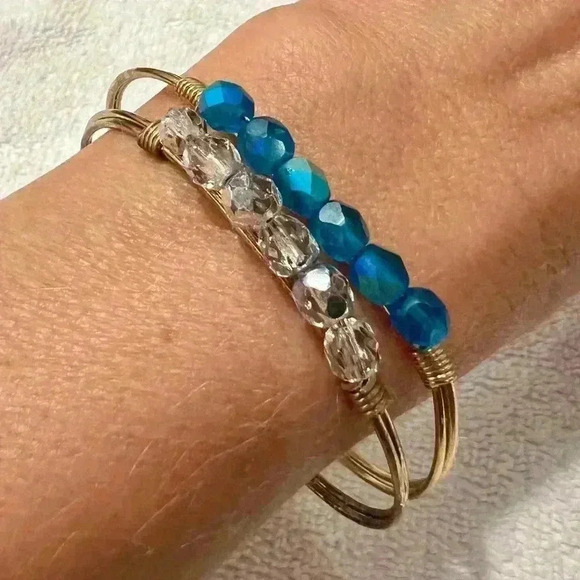 Luca & Danni Blue Beaded Bracelet Bangle Hook Clasp- Slight bend near clasp - Picture 6 of 9